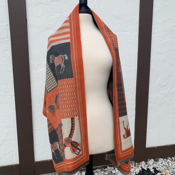 Reversible New Cashmere Western Horse Scarf Shawl Pashmina Wrap - Picture 5 of 16